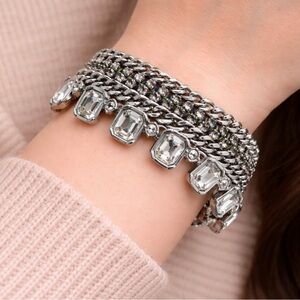 Ann Taylor stainless steel silver tone chain bracelet with rhinestones stunning